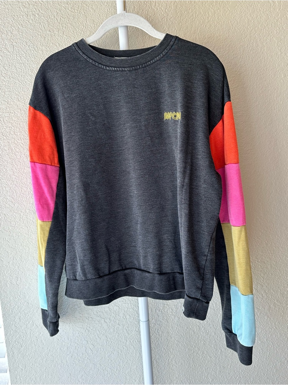 Rip Curl Surf Revival Matching Set Washed Black Crewneck Sweatshirt & Shorts M
